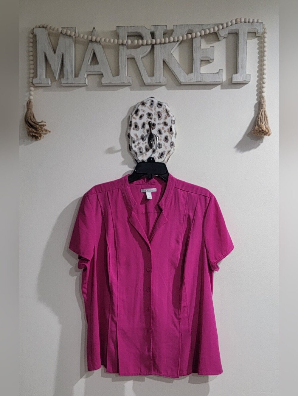 Dana Buchman Fuchsia Short Sleeve Button-Front Blouse